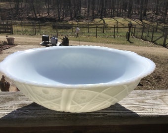 1950s Vintage Milk Glass Punch Bowl Set With 10 Matching Cups