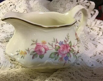 Vintage Homer Laughlin Creamer With Pink & Yellow Roses Numbered K 47 N 6
