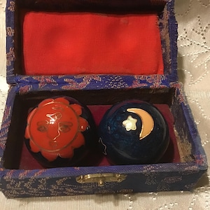 Vintage Chinese Baoding Balls, Meditation, Health Balls, Celestial Sun & Moon Design