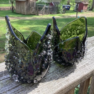 Vintage Partylite Hunter Green/Clear Hobnail Glass Candle Holders, Votive, Tealight
