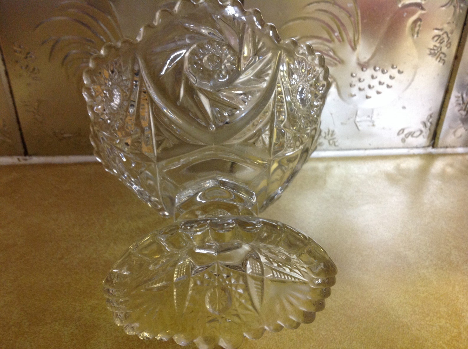 Vintage Cut Glass Pedestal Candy / Nut Dish With Sunburst Etsy UK