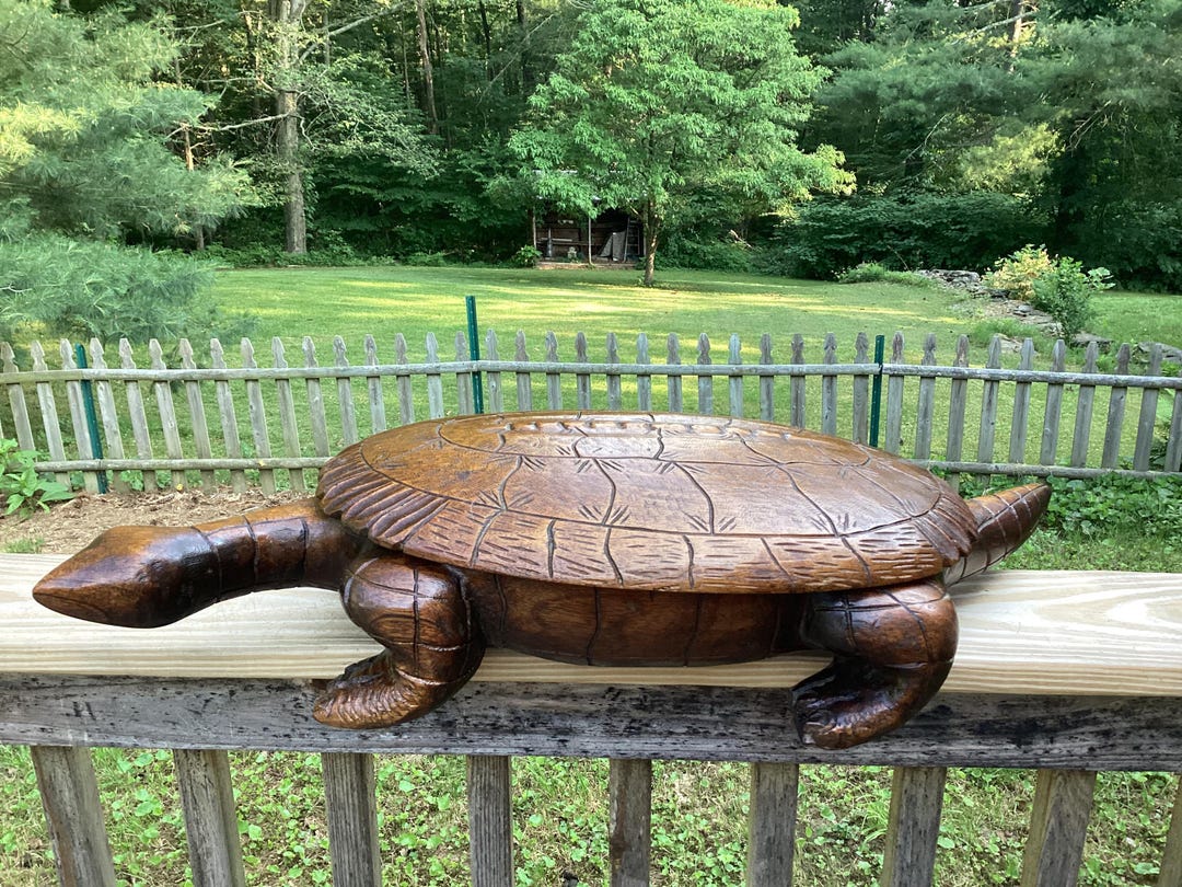 Turtle's Shell Storage Vintage Large Hand Carved Wooden Turtle Storage With Lid, Two Pieces - Etsy