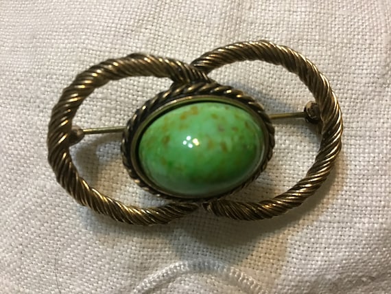 Vintage Gold Tone Lime Green Turquoise ( Howlite … - image 1