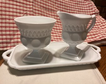 Vintage Milk Glass Sugar & Creamer With Matching Tray, Collectable