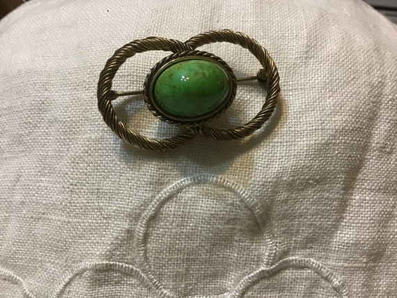 Vintage Gold Tone Lime Green Turquoise ( Howlite … - image 2