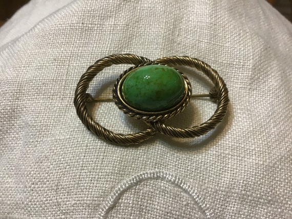 Vintage Gold Tone Lime Green Turquoise ( Howlite … - image 3