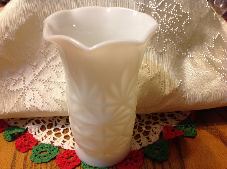 Vintage Hazel Atlas Ruffled Edge Milk Glass Vase