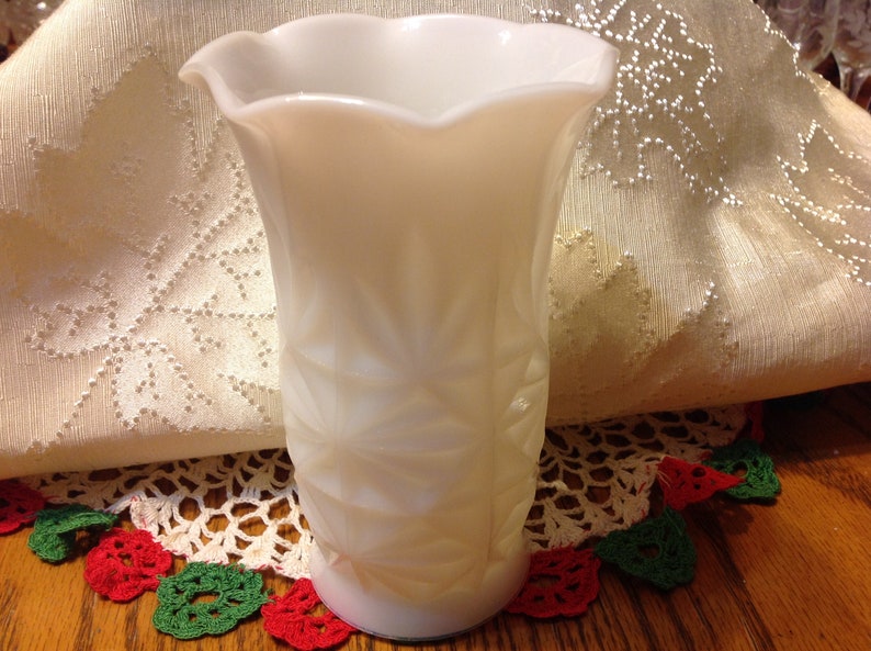 Vintage Hazel Atlas Ruffled Edge Milk Glass Vase