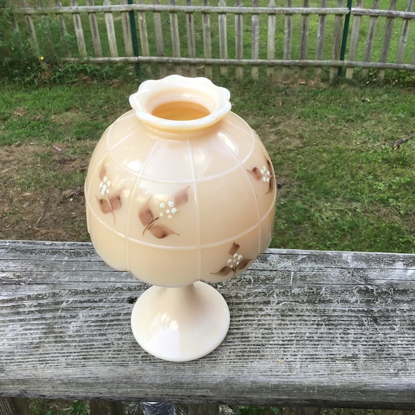 Vintage Westmoreland Almond Custard  Hand Painted Tea Light Fairy Lamp With Shade