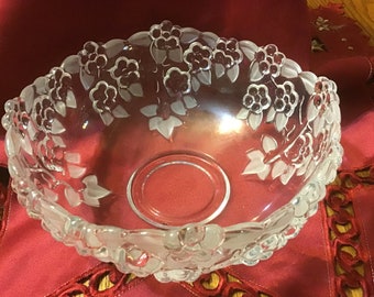 Vintage Frosted Mikasa Bowl With Flower Blossoms/ Centerpiece/ Fruit