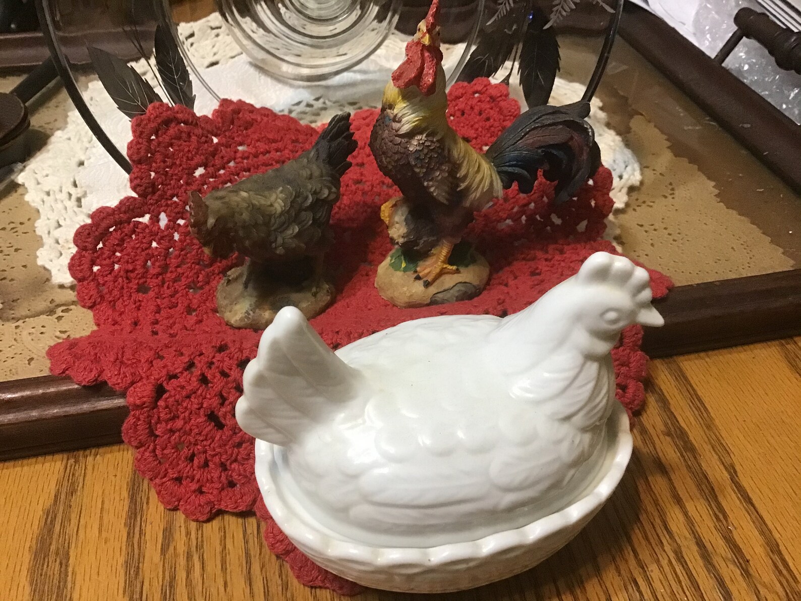 Vintage Ceramic Hen Sitting on Basket With Rooster & Small Hen Etsy