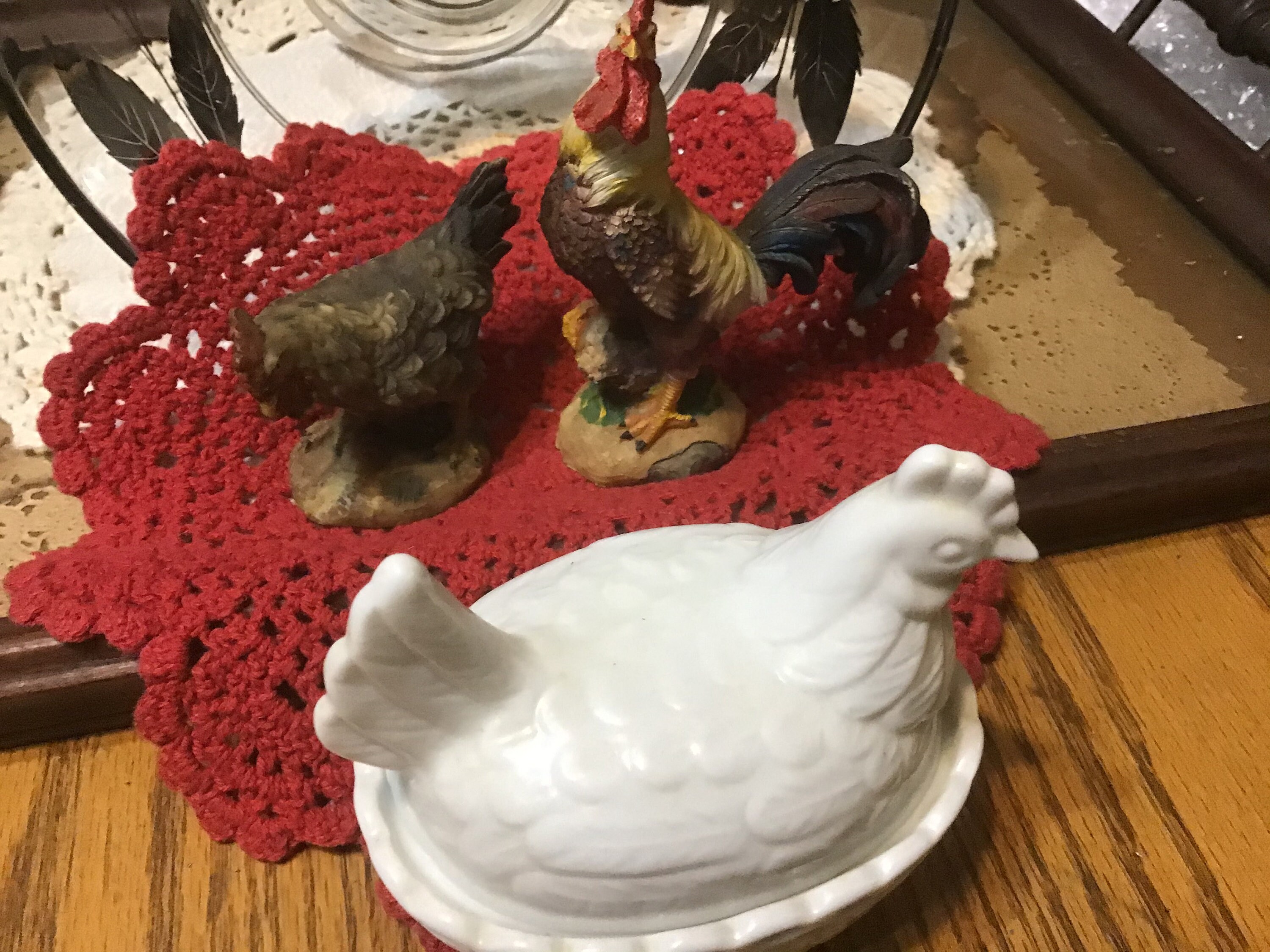 Vintage Ceramic Hen Sitting on Basket With Rooster & Small Hen Etsy