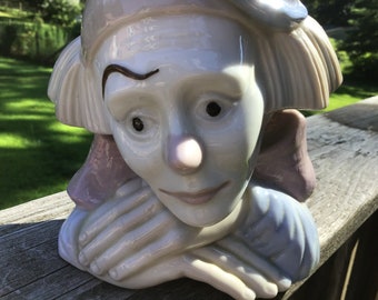 Vintage Sad Clown Head, Bust, Collectable, Soft Colors