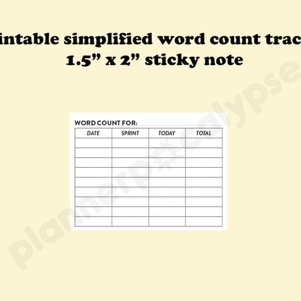 PRINTABLE Simplifed Word Count Tracker 1.5" x 2" Sticky Notes for Writers, Bloggers, and Authors | Camp | NaNoWriMo writing challenge tools