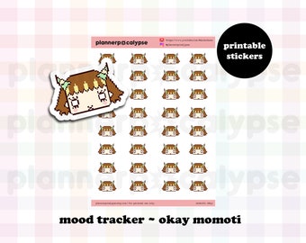 okay momoti | cute printable momokeen emoji stickers to track your mood | instant download DIY