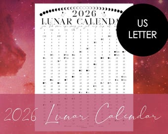 2026 Printable Lunar Calendar for US Letter Planner Binder | Discbound | Poster Print | astrology | witchy | yearly overview