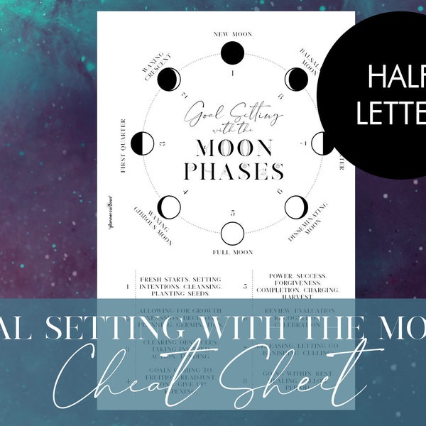 Printable Goal Setting with the Moon Phases for Half Letter Rings Planner | Discbound | ARC system | Levenger | Junior binder | astrology