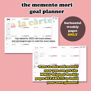 2025 Planer celów Memento Mori *A La Carte*: Poziomy rozkład tygodniowy DO DRUKU - Irreverent & Somber
