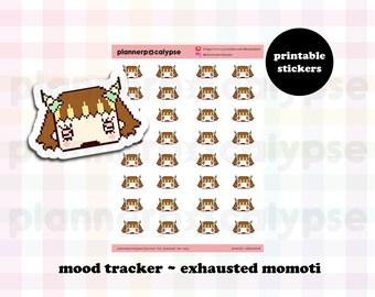 exhausted momoti | cute printable momokeen emoji stickers to track your mood | instant download DIY perpetually tired