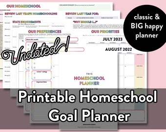 Printable UNDATED Homeschool Goal Planner in Classic Happy Planner AND Letter / Big Happy Planner sizes | frankenplanner academic teacher