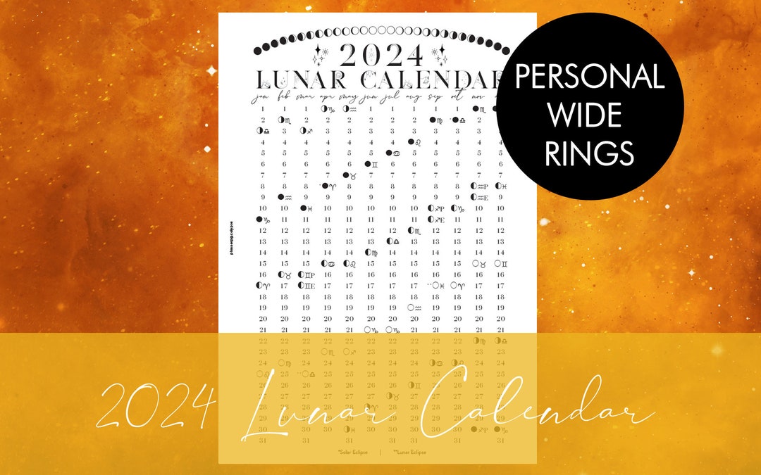 2024 Printable Lunar Calendar Insert for Personal WIDE Rings Planner