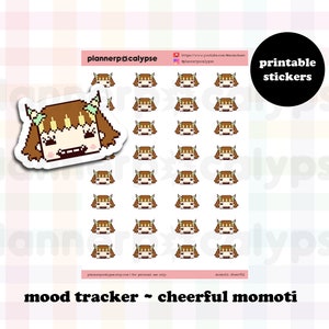 fröhliches momoti | Süße druckbare momokeen Emoji Aufkleber, um deine Stimmung zu verfolgen | Sofort-Download DIY
