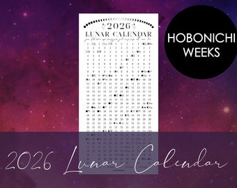 2026 Printable Lunar Calendar for Hobonichi Weeks | Astrology | Moon Phases | manifesting | yearly overview | foil ready | cycles planning