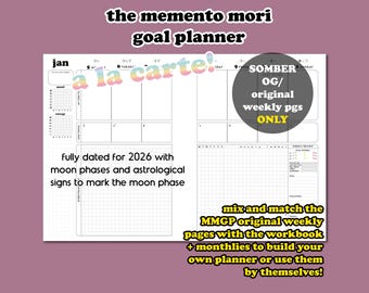 2026 The Memento Mori Goal Planner *A La Carte*: Original Weekly spread PRINTABLE - SOMBER (black & white)