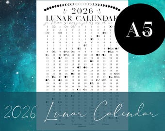 2026 Printable Lunar Calendar for A5 Stalogy notebook Rings Planner | bullet journal | Hobonichi Techo Cousin | Discbound  junior Leuchtturm