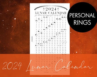 2024 Printable Lunar Calendar Insert for Personal Rings Planner | moon phases | astrology | filofax | foil ready | wallet | binder | witchy