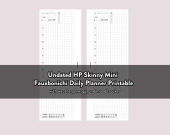 Undated Fauxbonichi Daily Planner Printable Insert for Happy Planner Skinny Mini with weather, mood, and energy trackers