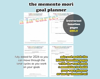 2026 The Memento Mori Goal Planner *A La Carte*: Lunation Pages spread PRINTABLE - Irreverent (pastel rainbow)