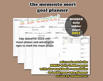 2026 The Memento Mori Goal Planner *A La Carte*: Daily Ladder spread PRINTABLE - Somber (black & white)