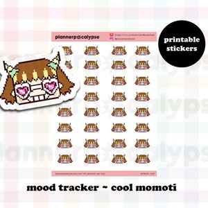 cooles momoti | Süße druckbare momokeen Emoji Aufkleber, um deine Stimmung zu verfolgen | Sofort-Download DIY