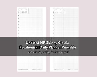 Nieopublikowany w oryginale, drukowany, niedatowany, codzienny planer Fauxbonichi do Happy Planner Skinny Classic z informacjami o pogodzie, nastroju i energii