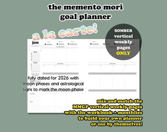 2026 The Memento Mori Goal Planner *A La Carte*: Vertical weekly spread PRINTABLE - Somber (black & white)