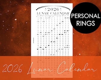 2026 Printable Lunar Calendar Insert for Personal Rings Planner | moon phases | astrology | filofax | foil ready | wallet | binder | witchy