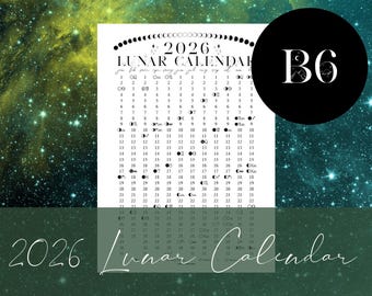 2026 Printable Lunar Calendar for B6 Stalogy notebooks | B6 Rings Planner | B6 Traveler's Notebook Folio | bullet journal | astrology