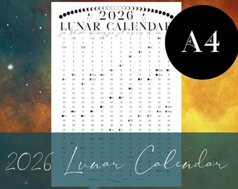 2026 Printable Lunar Calendar for A4 Planner Binder | Discbound | Poster Print | astrology | witchy | yearly overview