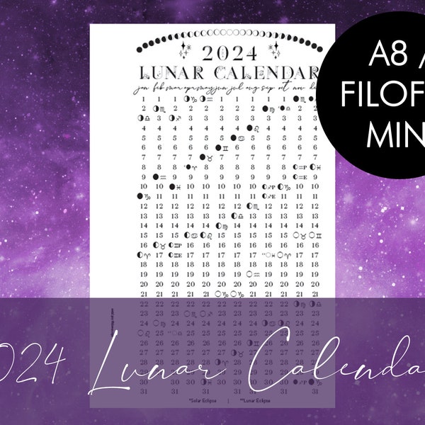 Printable Wallet Lunar Calendar Etsy