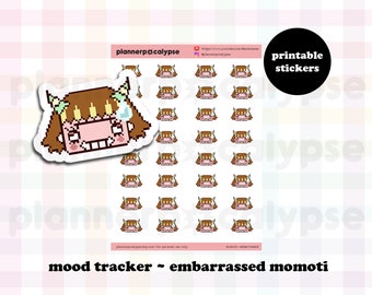 embarrassed momoti | cute printable momokeen emoji stickers to track your mood | instant download DIY oopsie