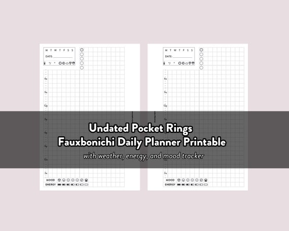 Undated Fauxbonichi Daily Planner Printable Insert for Pocket Rings with weather, mood, and energy trackers | filofax | wallet | binder