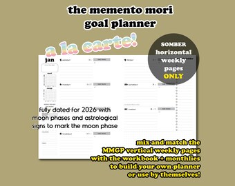 2026 The Memento Mori Goal Planner *A La Carte*: Horizontal weekly spread PRINTABLE - Somber (black & white)