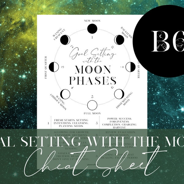 Printable Goal Setting with the Moon Phases sheet for B6 Stalogy | B6 Rings Planner | B6 Traveler's Notebook Folio | astrology | manifesting