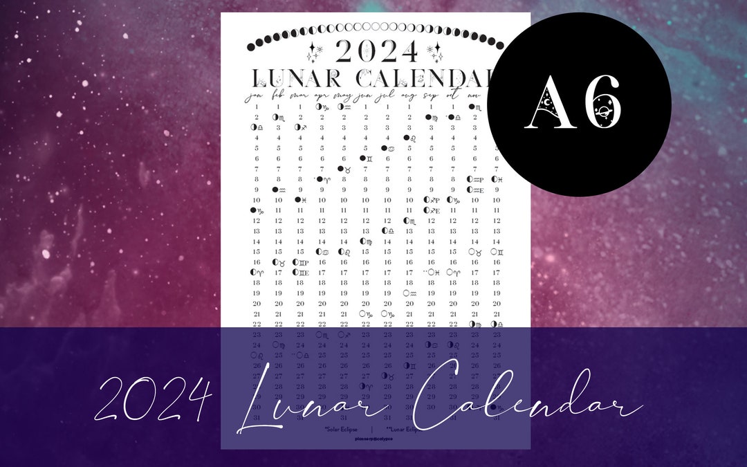 2024 Printable Lunar Calendar for A6 Rings Planners / Binders ...