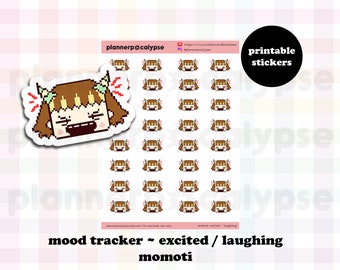 excited / laughing momoti | cute printable momokeen emoji stickers to track your mood | instant download DIY funny