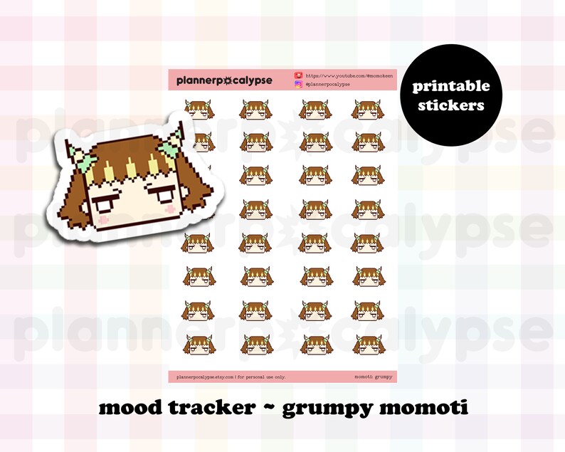 Grumpy Momoti | Cute Printable Momokeen Emoji Stickers to Track Your ...