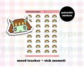 sick momoti | cute printable momokeen emoji stickers to track your mood | instant download DIY