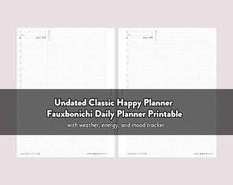Nieoznaczony datą Fauxbonichi Daily Planner Wkładka do druku Classic Happy Planner z informacjami o pogodzie, nastroju i energii