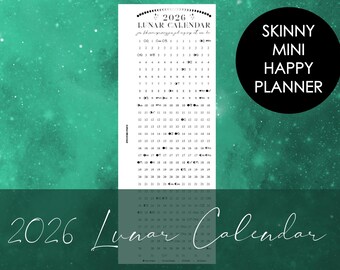 2026 Printable Lunar Calendar for Skinny Mini Happy Planner | Moon Phases | Discbound | Stargazer | Dream Seeker | Astrology | Spiritual